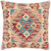 handmade Traditional Pillow Red Blue Hand-Woven SQUARE 100% WOOL  Hand woven turkish pillow  2 x 2